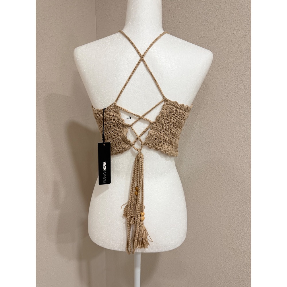 Crochet Halter Top Tan Festival, Coastal, Beach Size Medium - Picture 3 of 8
